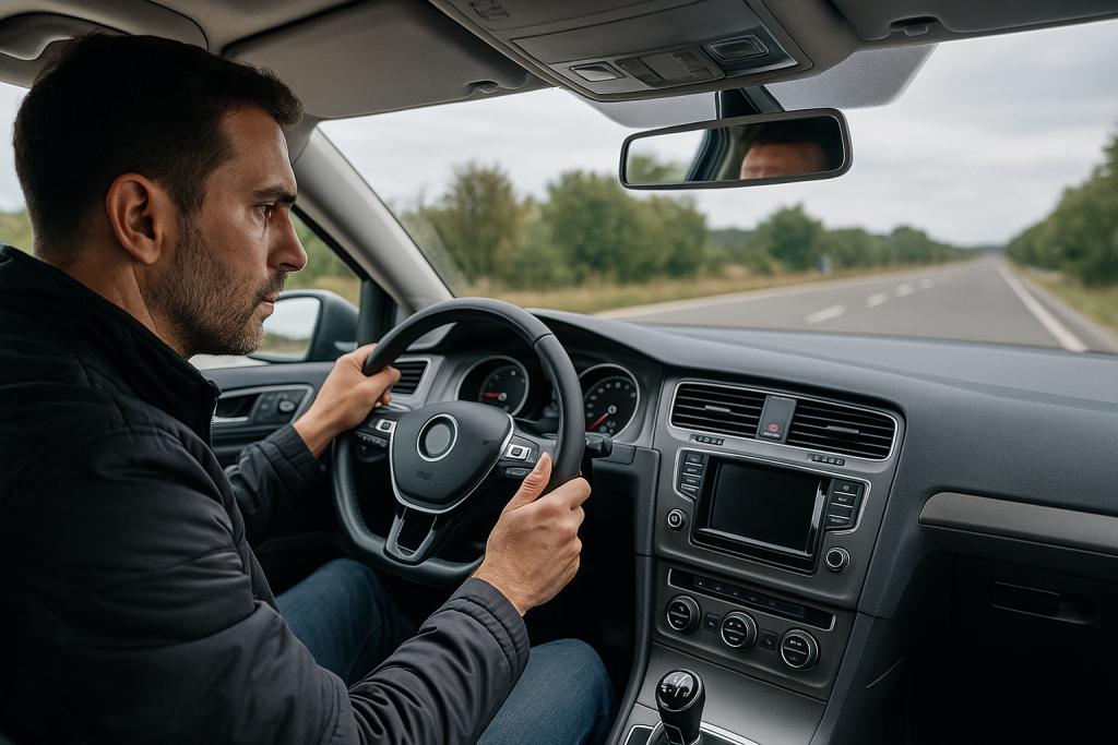 Interior de un coche durante prueba de conducción con perito especializado